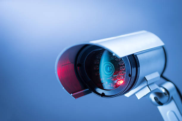 Security, CCTV camera for office building at night in London