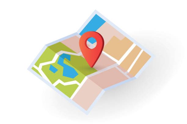 Map icon isometric with destination location pin pointer illustration flat